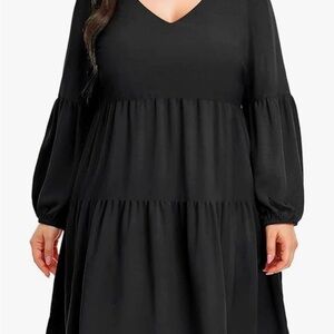 Plus Size Long Sleeve Fall Dress Black Size 20
